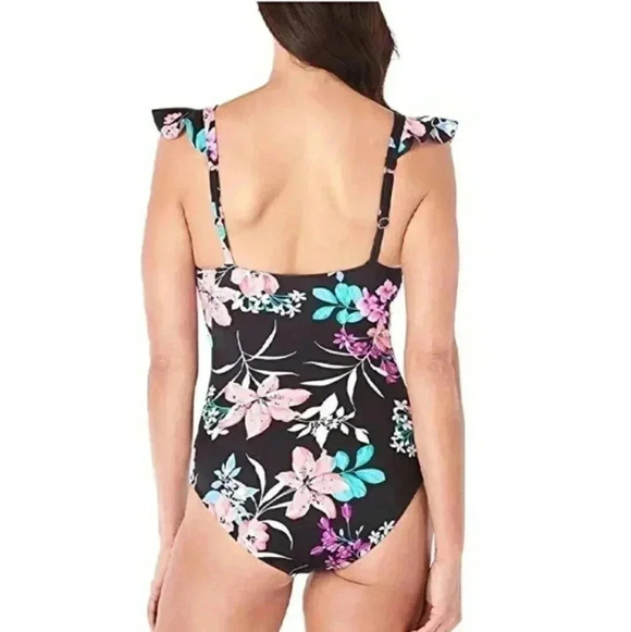 NWT Swim Solutions Mio Waist Minimize Swimsuit  Swim Solutions Black Pink Sz 14 - Picture 2 of 16